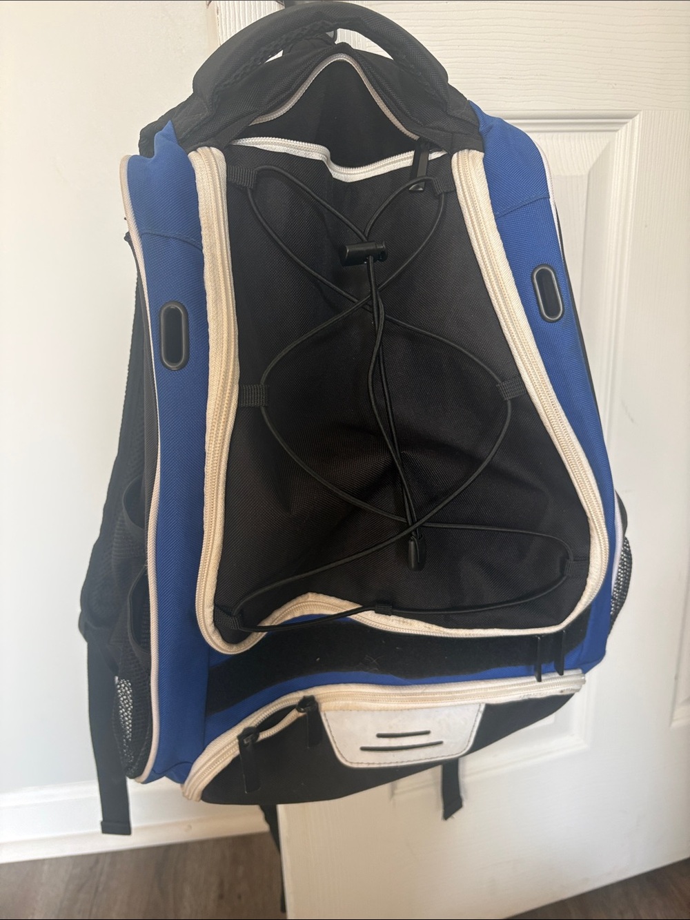 Blue and Black Men's Backpack with Cream Trim